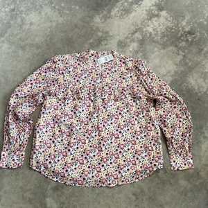 Loft Blouse Womens Small Ruffle High Neck Floral Multicolor Long Sleeve Office - Picture 1 of 13
