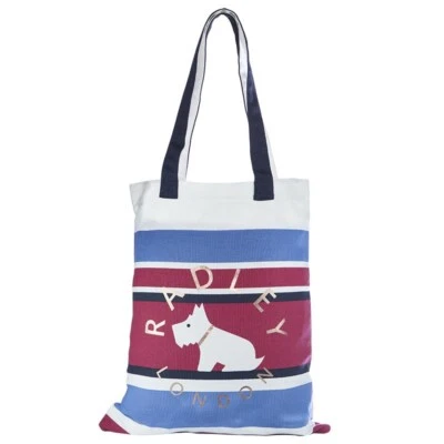 Radley Shopping Bag Tote Cotton Reusable Foldable Shopper Hampstead Red Blue - Image 1 of 2