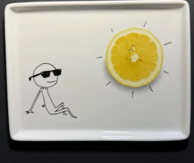 CB2 Crate & Barrel Oliver & Lemon Sunshine Appetizer Tray 6.5”x5” - Image 1 of 4