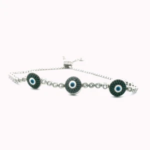 Sterling Silver Adjustable Black Spinel & White Topaz Evil Eye Bracelet - Picture 1 of 4