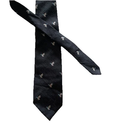 Resilio Mens Tie Black Duck All Over One Size Wool Silk Classic Designer Vintage - Image 1 of 4