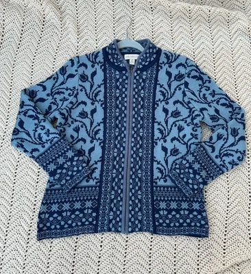 Appleseed's Women's Medium Front Zip Blue Floral Cardigan Acrylic Blend Sweater - Image 1 of 4