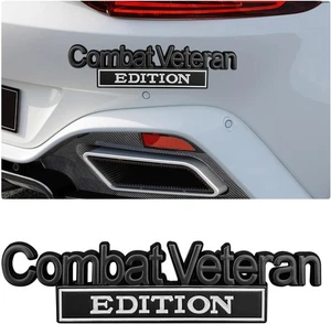 2Pcs Combat Veteran Edition Emblems Car Badges Letters Fender Decal Black&White - Foto 1 di 8