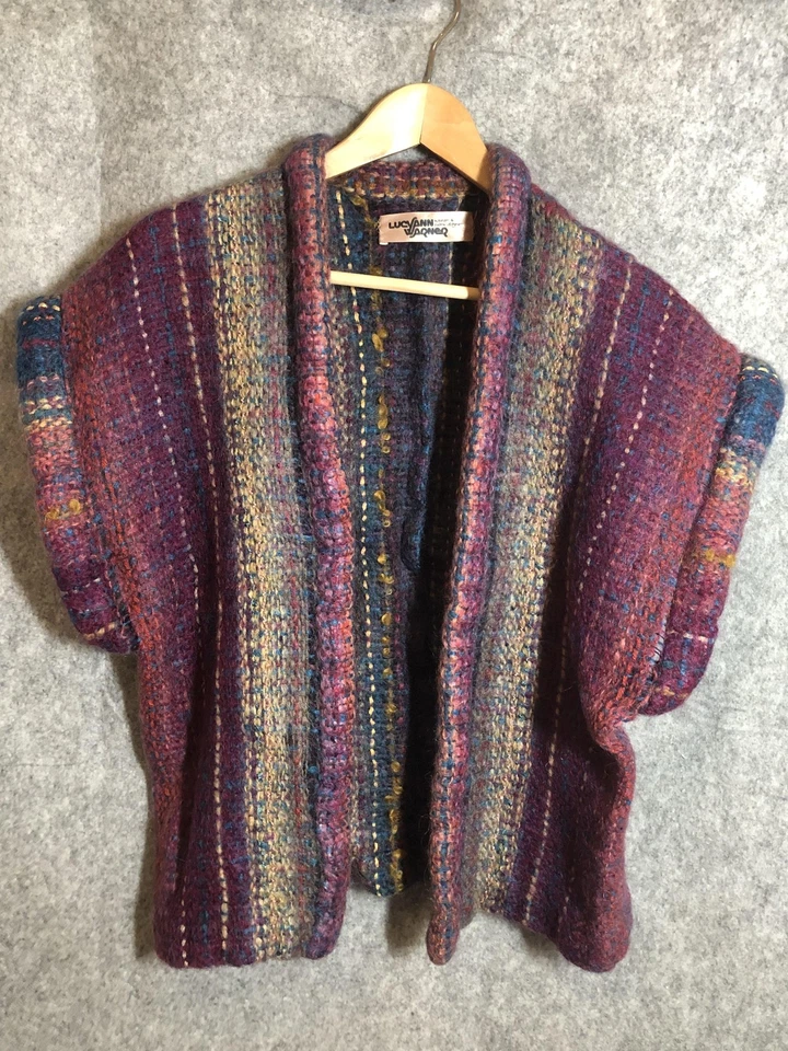 LucyAnn Warner 毛衣女式中号多色开襟手工编织波西米亚 — 第 1/4 张图片