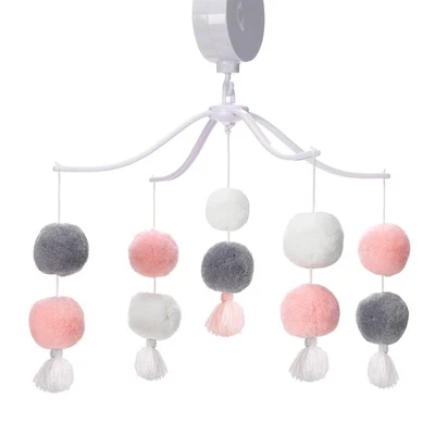 Bedtime Originals Blossom Pink/Gray Pom Pom Musical Baby Crib Mobile Soother Toy - Image 1 of 4