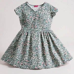Zunie Girl's XL (14/16) Sage Green Pink Floral Print Fit & Flare Mini Dress - Picture 1 of 3