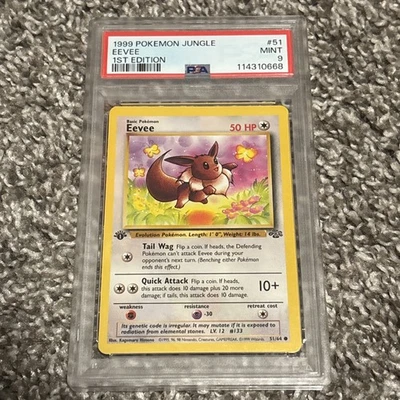 Pokémon TCG Eevee 1st Edition Jungle, Card 51/64, WOTC, PSA 9 Mint - Image 1 of 2