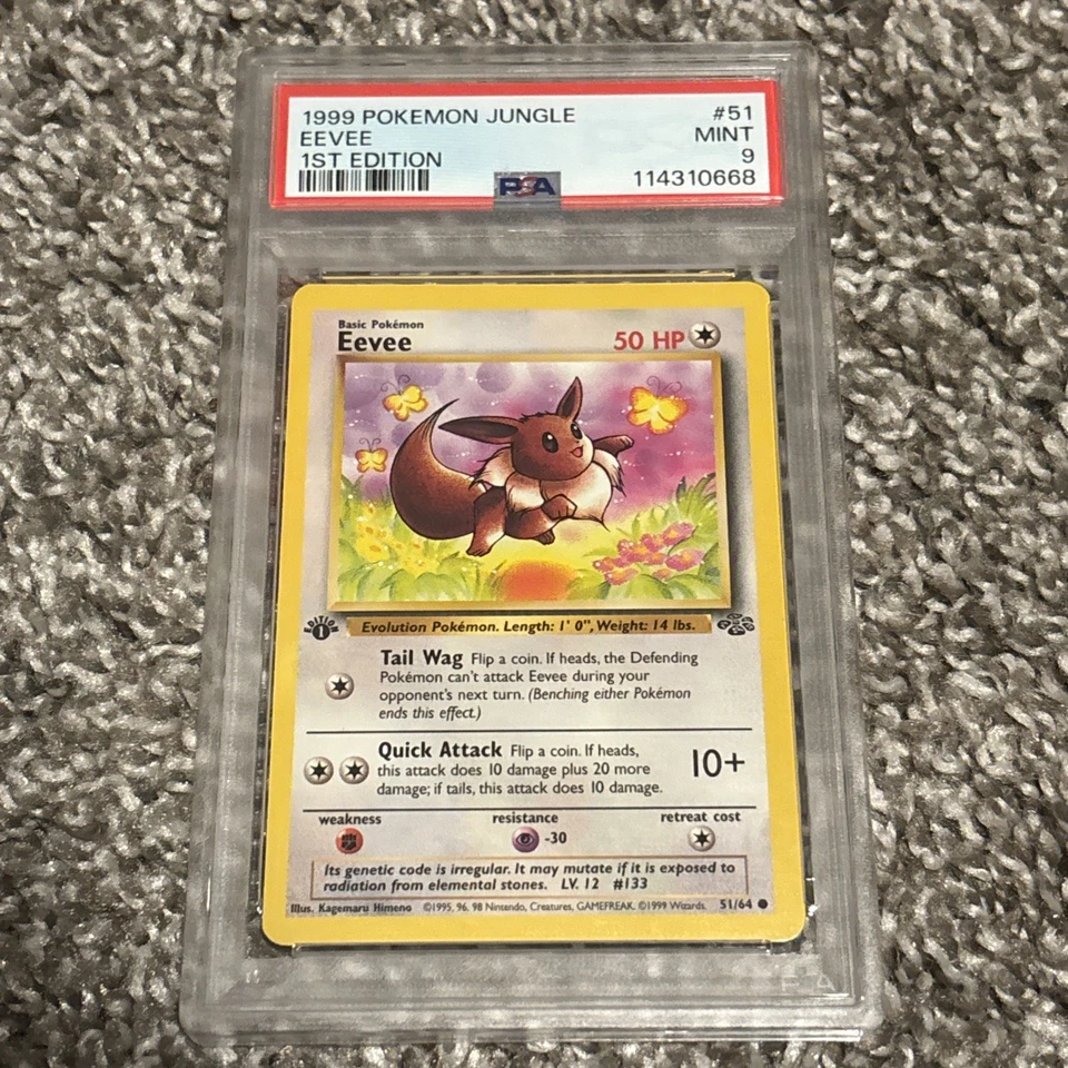 Pokémon TCG Eevee 1st Edition Jungle, Card 51/64, WOTC, PSA 9 Mint - Image 1 of 2
