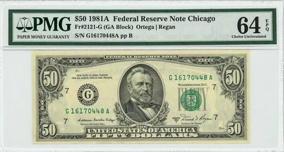 FR. 2121-G $50 1981A Federal Reserve Note Chicago Ch Unc 64 EPQ DC-6299 - Image 1 of 3