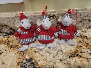 Northlight Style 6” Rustic Christmas Woodland Mouse Creature Ornaments Set Of 3 - Picture 1 of 5