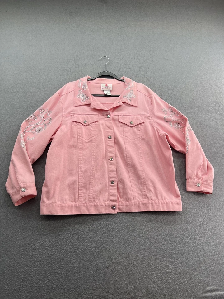 Quacker Factory Jacket Womens 1X Butterfly Embellished Jean Rhinestone Denim - Image 1 of 4