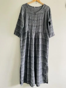 Poetry blue grey Striped Smock Artisan shirt smock midi length dress Uk 14/16 - Picture 1 of 10