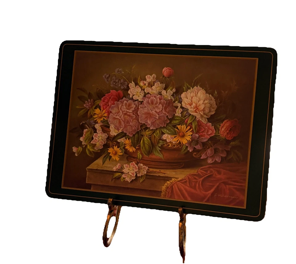 "JUEGO DE 4 remaches duros grandes con respaldo de corcho floral Pimpinela, 12"" x 9"" de colección" Foto 1 de 1