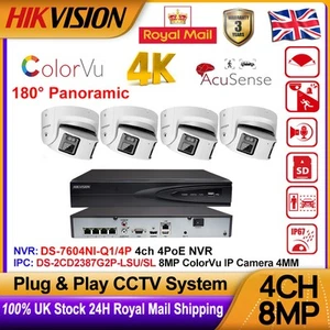 Hikvision 4ch 4PoE CCTV System Kit 4K 8MP Panoramic ColorVu Acusense IP Camera - Picture 1 of 27