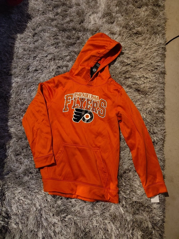 New Philadelphia Flyers Youth 12/14 Hooded Block Logo Sweatshirt . NHL Hockey - Image 1 of 1
