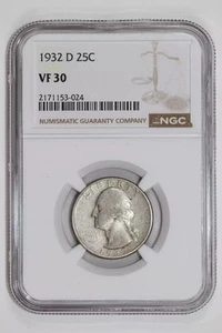 1932-D WASHINGTON QUARTER NGC VF30 - Picture 1 of 2
