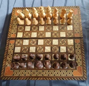 Superbe jeu d'échec backgammon en marquetterie orientale | Bon état - Picture 1 of 10