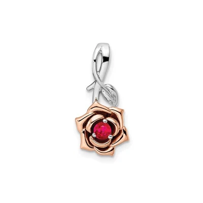14k Two-Tone Gold Rose Pendant Red Gemstone Floral Charm Necklace for Women - Image 1 of 4