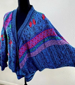 Big Jaguar Vintage 3D Knit Women’s Cardigan Sweater One Size Batwing Sleeve - Picture 1 of 7