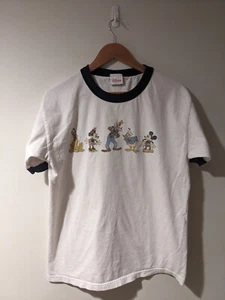 Vintage 90s Disney Mickey Mouse White Large Ringer T-Shirt - Picture 1 of 13