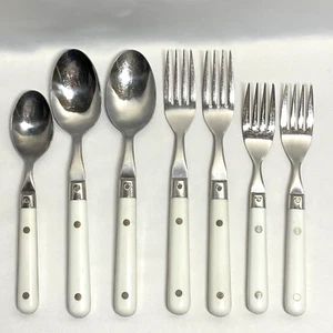 Estia Stainless Steel Flatware Korea White Plastic Riveted Handles - 7 Pc Set - Picture 1 of 8