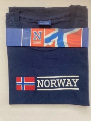 Camiseta de algodão unissex azul Noruega adulto com bandeira norueguesa, nunca usada - Imagem 1 de 4