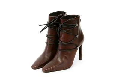 全新无标签 $2195 Brunello Cucinelli 女式 100% 皮革系带短靴 37/7US A191 码 — 第 1/4 张图片