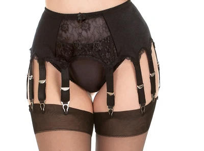 Strapsgürtel Schwarz Angelina englische Strumpfhalter 6 - 10 Strap Metallclips - Bild 1 von 3