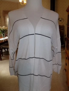 NWT Women's Tribal Black & White Striped Loose Knit Cardigan Sweater Size XL $84 - Picture 1 of 5