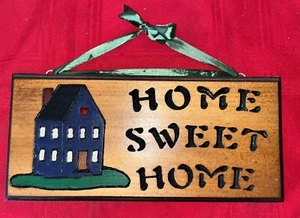 11.5 X 5 WOODEN HOME SWEET HOME HANGING DECOR SIGN BLUE HOUSE WATERTOWN NY - Picture 1 of 9
