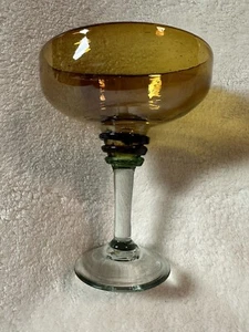 Amber /w Multicolor Glass Swirls on Stem - Margarita Glass (Larger) UNIQUE! - Picture 1 of 9