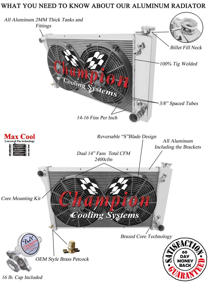 3 Row Racing Champion Radiator 28" Core, 14" Fans for 1967 - 1972 Chevy Blazer - Изображение 1 из 4