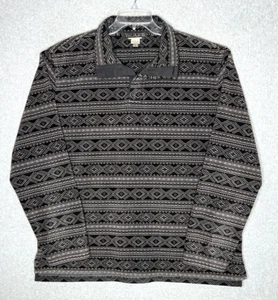 LL Bean Shirt Mens Extra Large Gray Black Soft Fleece Southwestern Pull Over - Picture 1 of 7