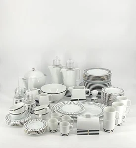 * ROSENTHAL IL FARO ALDO ROSSI DESIGN PORCELAIN DINNERWARE BLACK WHITE 79 PIECES - Picture 1 of 176