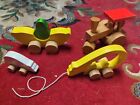 Vintage Lot Wooden Pull Along Toys And Train Made In Thailand