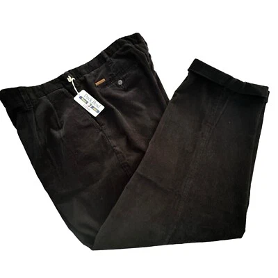 Calça de veludo Duck Head masculina tamanho 42x30 preta plissada algodão vintage NOVA NOS - Imagem 1 de 4