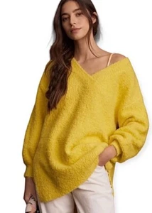 Suéter de peluche Anthropologie Pilcro cuello en V túnica relajada estilo amarillo talla grande - Imagen 1 de 13