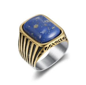 Anillo de piedra lapislázuli azul para hombre de acero inoxidable talla 7-15 - Imagen 1 de 7