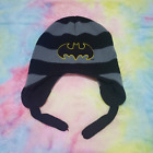 Batman Beanie Winter Hat Black Gray Boys Knit Logo Ear Flaps Strap