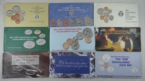 1990-1998 Lot of 9 US Mint Sets 90 Coins OGP Original Envelope COA Uncirculated - Picture 1 of 10