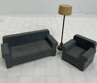 Muebles para casa de muñecas Strombecker muebles de salón de madera flocada azul Foto 1 de 4