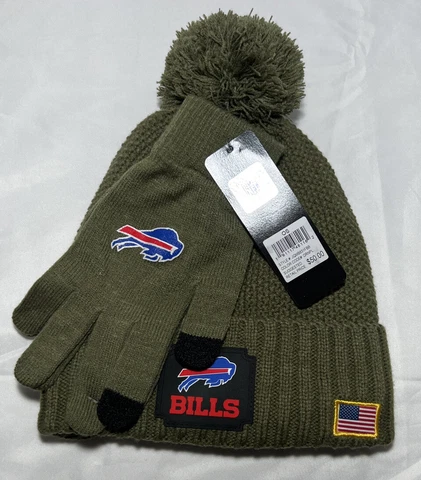 NFL Team Buffalo Bills Football Beanie & Gloves Set Salute Service USA Flag Cover