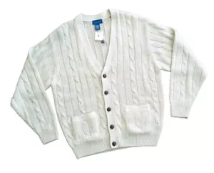 VTG Towncraft Grandpa Cardigan L Mens Sweater Preppy Button Khaki Heather NWT - Picture 1 of 6
