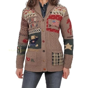 Cárdigan De Colección RALPH LAUREN Suéter Oso Pequeño Muestreador Bandera de EE. UU. Caballo Tejido a Mano - Imagen 1 de 12
