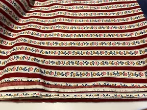 Vintage Peter Pan Stoffe gestreift Blumen Baumwollstoff ROT 4 YDS. "X 41" - Bild 1 von 3