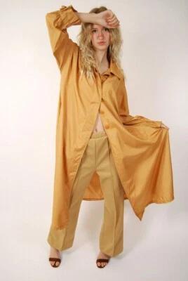 Gabardina delgada años 70 (M) vintage tostada ligera larga mujer mediana abotonada 1970 Foto 1 de 4