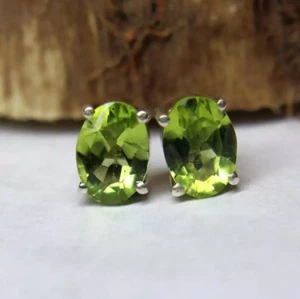 Beautiful Green Peridot Stud Earrings Silver Studs Peridot Jewelry Birthday Gift - Picture 1 of 6