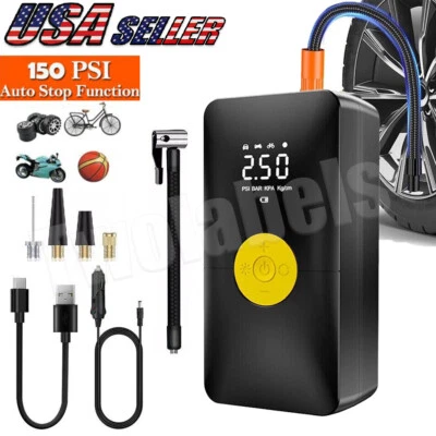 Rechargeable 150 PSI Car Tire Inflator Motorcycle Air Pump Compressor Portable - Image 1 of 4