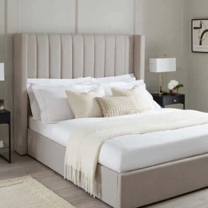 Winged Panel Bed Frame Plush Velvet Upholstered Ottoman Gas Lift Storage 4FT6 UK - Picture 1 of 5