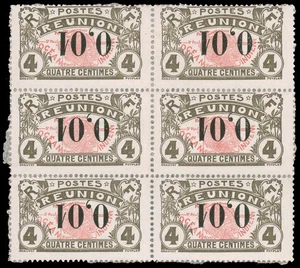 Reunion #107a Mint Block 1917 INVERTED SURCHARGE with interleaf paper - Picture 1 of 1